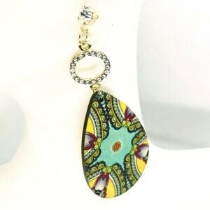 Gold-Tone Rhinestone Painted Wood Dangle Earrings